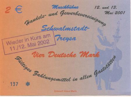Schwalmstadt - Schwalm, O., Cafe 1685, Bar, Bistro, Strauchgasse 6 - 11./12.5.2002 - 2 Euro 