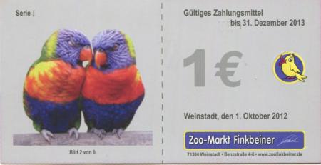 Weinstadt - Finkbeiner, Zoo-Markt, Benzstr. 4-8 - 1.10.2012 - 31.12.2013 - 1 Euro 