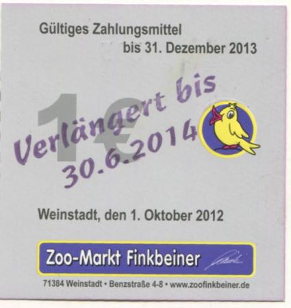 Weinstadt - Finkbeiner, Zoo-Markt, Benzstr. 4-8 - 1.10.2012 - 30.6.2014  - 1 Euro 