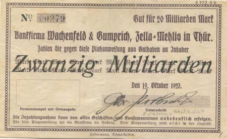 Zella-Mehlis - Rothschild, Gebrüder - 19.10.1923 - 20 Milliarden Mark 