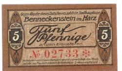 Benneckenstein (heute: Oberharz) - Stadt - Oktober 1919 - 5 Pfennig