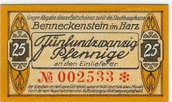 Benneckenstein (heute: Oberharz) - Stadt - Juli 1920 - 25 Pfennig