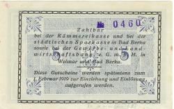 Berka (Bad) - Stadt - 15.11.1918 - 1.2.1919 - 5 Mark