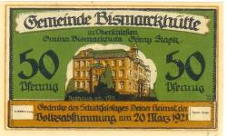 Bismarckhütte (heute: PL-Chorzow) - Gemeinde - 20.3.1921 - 31.12.1921 - 50 Pfennig
