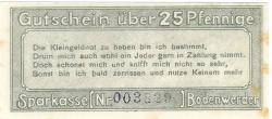 Bodenwerder - Sparkasse der Stadt - 1.12.1919 - 1.1.1922 - 25 Pfennig