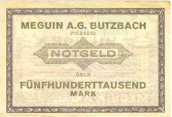 Butzbach - Meguin AG - 1.9.1923 - 1.11.1923 - 1/2 Million Mark