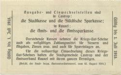 Castrop und Rauxel - Stadt Castrop und Amtsverband Rauxel - 10.8.1914 - 1.7.1915 - 1 Mark