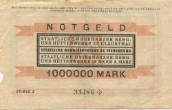 Clausthal - Staatliche Oberharzer Berg- und Hüttenwerke zu Clausthal; Staatliche Berginspektion zu Vienenburg; Staatliche Unterharzer Berg- und Hüttenwerke in Oker - 15.8.1923 - 15.10.1923 - 1 Million Mark