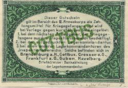 Cottbus - Inspektion der Kriegsgefangenenlager im Bereich des III.Armeekorps - 1.10.1917 - 25 Pfennig