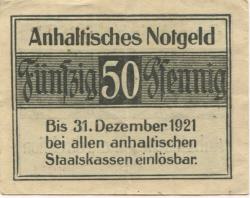 Dessau - Anhaltische Finanzdirektion - 1.4.1920 - 31.12.1921 - 50 Pfennig