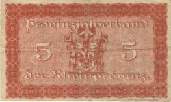Düsseldorf - Provinzialverband der Rheinprovinz - 20.10.1918 - 1.2.1919 - 5 Mark