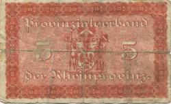 Düsseldorf - Provinzialverband der Rheinprovinz - 20.10.1918 - 1.2.1919 - 5 Mark