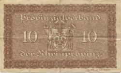 Düsseldorf - Provinzialverband der Rheinprovinz - 20.10.1918 - 1.2.1919 - 10 Mark