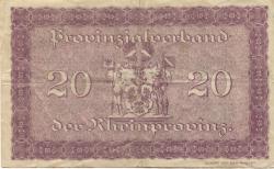 Düsseldorf - Provinzialverband der Rheinprovinz - 20.10.1918 - 1.2.1919 - 20 Mark 