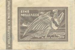 Düsseldorf - Landesbank der Rheinprovinz - 15.9.1923 - 1.4.1924 - 1 Milliarde Mark
