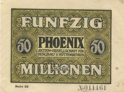 Düsseldorf - Phoenix AG für Bergbau und Hüttenbetrieb - 15.9.1923 - 50 Millionen Mark