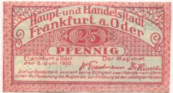 Frankfurt - Stadt - 3.6.1920 - 25 Pfennig