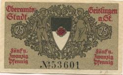 Geislingen - Stadt - Oktober 1918 - 1.10.1920 - 25 Pfennig 