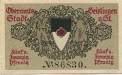 Geislingen - Stadt - Oktober 1918 - 1.10.1920 - 25 Pfennig 