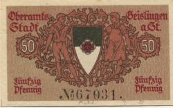 Geislingen - Stadt - Oktober 1918 - 1.10.1920 - 50 Pfennig 