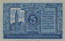 Gera - Stadt - - 1.2.1919 - 5 Mark