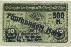 Gera - Stadt - 25.9.1922 - 8.11.1922 - 500 Mark