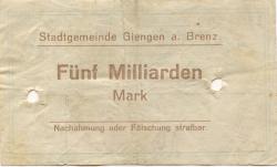 Giengen - Stadt - 11.10.1923 - 31.3.1924 - 5 Milliarden Mark