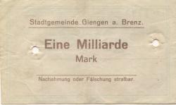 Giengen - Stadt - 19.10.1923 - 31.3.1924 - 1 Milliarde Mark