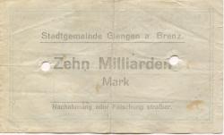 Giengen - Stadt - 25.10.1923 - 31.3.1924 - 10 Milliarden Mark