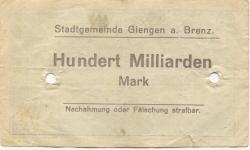 Giengen - Stadt - 25.10.1923 - 31.3.1924 - 100 Milliarden Mark