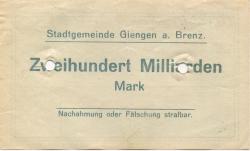 Giengen - Stadt - 25.10.1923 - 31.3.1924 - 200 Milliarden Mark