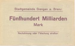 Giengen - Stadt - 25.10.1923 - 31.3.1924 - 500 Milliarden Mark