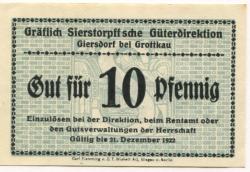 Giersdorf (heute: PL-Galazczyce) - Gräflich von Sierstorpffsche Güterdirektion - - 31.12.1922 - 10 Pfennig