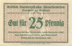 Giersdorf (heute: PL-Galazczyce) - Gräflich von Sierstorpffsche Güterdirektion - - 31.12.1922 - 25 Pfennig