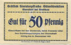 Giersdorf (heute: PL-Galazczyce) - Gräflich von Sierstorpffsche Güterdirektion - - 31.12.1922 - 50 Pfennig