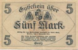 Greiz - Stadt - 1.11.1918 - 5 Mark