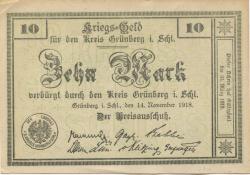 Grünberg (heute: PL-Zielona Gora) - Kreis - 14.11.1918 - 31.3.1919 - 10 Mark 