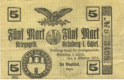 Grünberg (heute: PL-Zielona Gora) - Stadt - 8.10.1918 - 1.5.1919 - 5 Mark