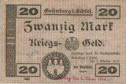 Grünberg (heute: PL-Zielona Gora) - Stadt - 8.10.1918 - 1.5.1919 - 20 Mark