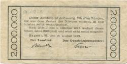 Hagen - Stadt und Kreis - 13.8.1923 - 1.10.1923 - 2 Millionen Mark 