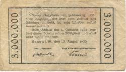 Hagen - Stadt und Kreis - 13.8.1923 - 1.10.1923 - 3 Millionen Mark 