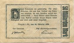 Hagen - Stadt und Kreis - 26.10.1923 - 50 Milliarden Mark 