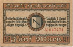 Halberstadt - Stadt - 1.12.1918 - 5 Mark 