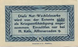Hamburg - Käse, H., Alsterarcaden 9 - - 1.1.1921 - 10 Pfennig 