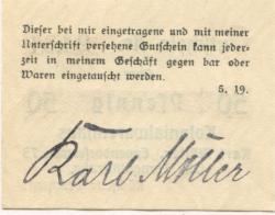 Hamburg - Möller, Karl, Kolonialwarenhaus, Eppendorfer Weg 75, Ecke Tornquiststr. - Mai 1919 - 50 Pfennig