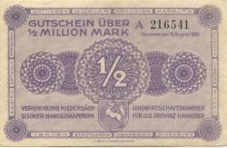 Hannover - Vereinigung niedersächsischer Handelskammern und Landwirtschaftskammer für die Provinz Hannover - 15.8.1923 - 1/2 Million Mark