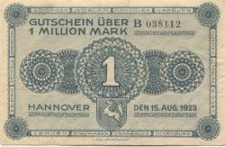 Hannover - Vereinigung niedersächsischer Handelskammern, Landwirtschaftskammer für die Provinz Hannover, Landesbank der Provinz und Girozentrale - 15.8.1923 - 1 Million Mark