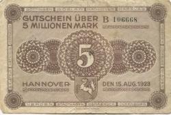 Hannover - Vereinigung niedersächsischer Handelskammern, Landwirtschaftskammer für die Provinz Hannover, Landesbank der Provinz und Girozentrale - 15.8.1923 - 5 Millionen Mark