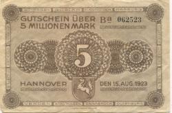 Hannover - Vereinigung niedersächsischer Handelskammern, Landwirtschaftskammer für die Provinz Hannover, Landesbank der Provinz und Girozentrale - 15.8.1923 - 5 Millionen Mark