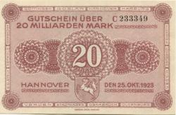 Hannover - Vereinigung niedersächsischer Handelskammern, Landwirtschaftskammer für die Provinz Hannover, Landesbank der Provinz und Girozentrale - 25.10.1923 - 20 Milliarden Mark